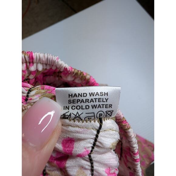 Silk Layered Ruffle Fairy Coquette Balletcore Smocked Pink Floral Skirt XS - Picture 9 of 9